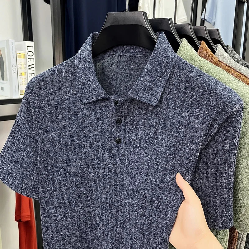 Men's Streetwear Polo - Vertical-Grain Knit, Soft Stretch Lapel