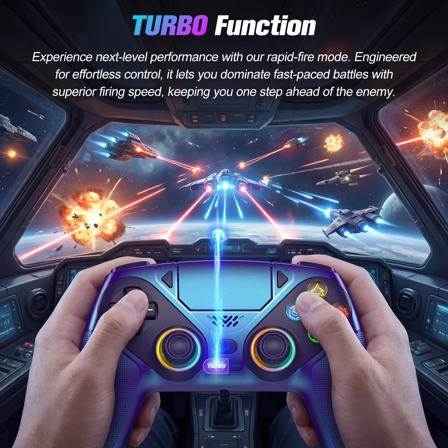For Playstation 5/PS5/PS4/PC Game Controller,6 Axis Gyro RGB Wireless Gamepads 4-Level Shock Turbo Programmable Gaming Joystick