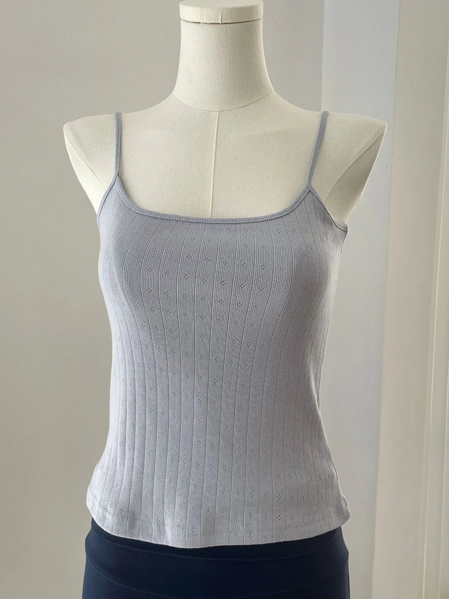 Bows Eyelet Sweet Slim Tank Top Women Lace Trim Cotton Sleeveless Summer Camis Vests Sweet Preppy Style Solid Crop Top Y2k