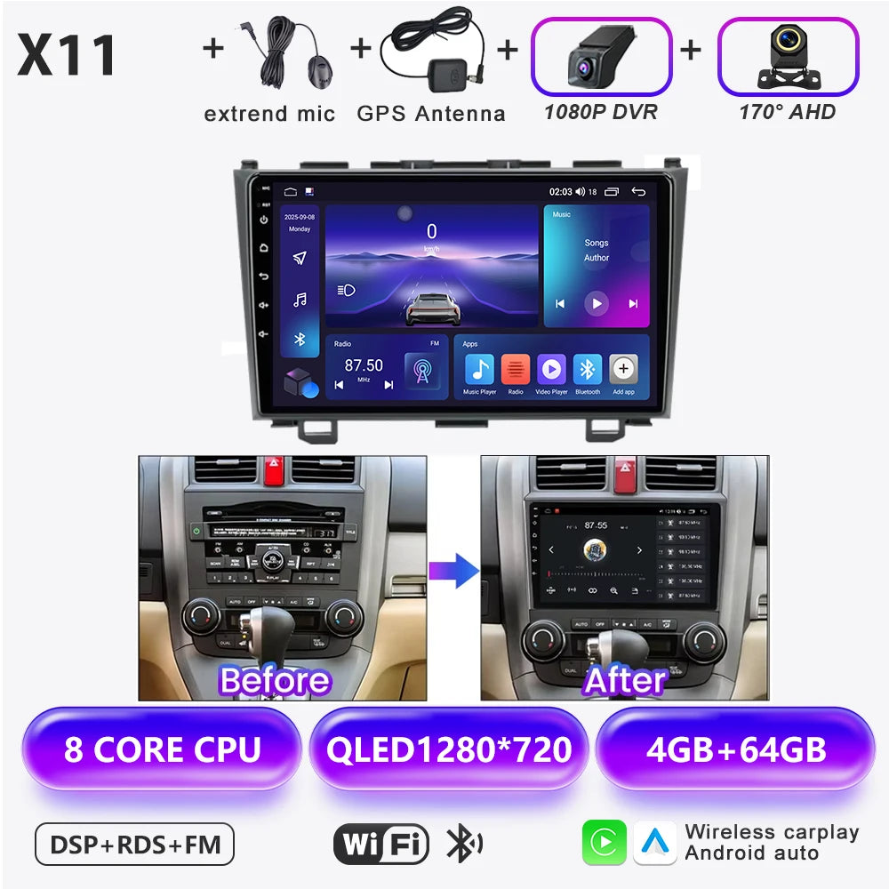 Carplay Car Radio For Honda CR-V 3 RE CRV 2007-2011 Android 16 Multimedia Video Player 2 Din Navigation GPS DVD Head Unit 8Core