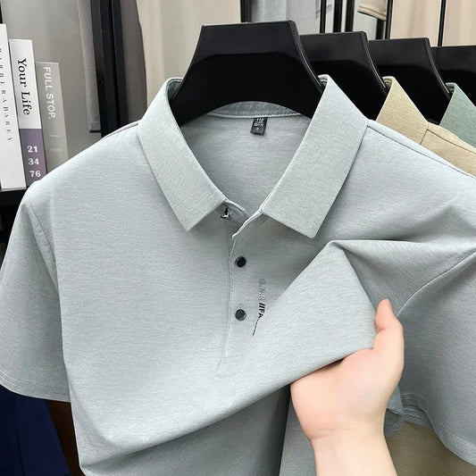 Men's Melange Polo Tee - Lapel Three-Button, Sleeve Graphic