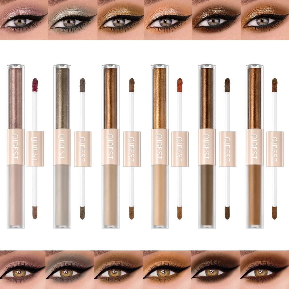QIBEST Double-End Glitter & Matte Eyeshadow Stick – Waterproof Bicolor Shimmer Pencil | 6 Colors