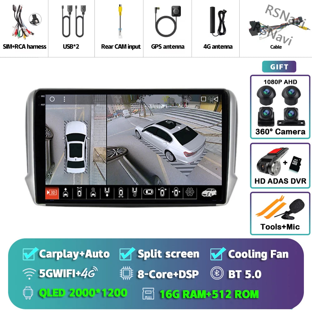Android 16 Navigation Multimedia Player For Peugeot 2008 208 Series 2012 2013 2014 - 2018 Carplay Auto Stereo BT video Car radio