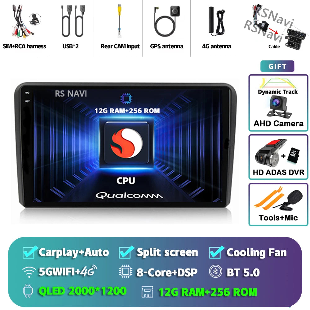 Android 16 Carplay Auto GPS Navigation For Audi A3 8P 2003 - 2013 Radio Multimedia Player 2Din Head Unit Video Stereo Car Radio