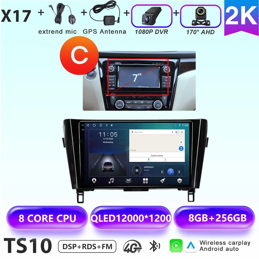 Wireless CarPlay Android Auto Car Radio for Nissan Qashqai J11 X-Trail 3 2013-2017 avigation GPS Car Radio Multimedia Video Play