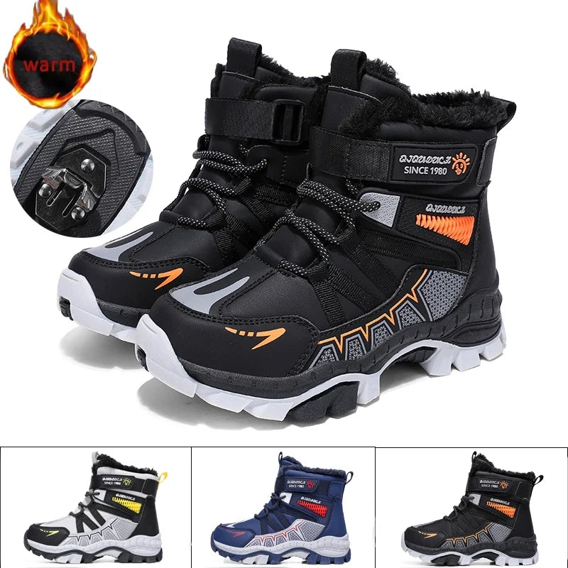 Kids High-Top Snow Boots - Plush Lined Anti-Slip Hiking Boots