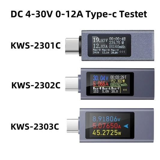 Type-C Current Voltage Capacity Phone USB Tester DC 4-30V 0-12A Power Meter Tester PD Mobile Power Detector Test