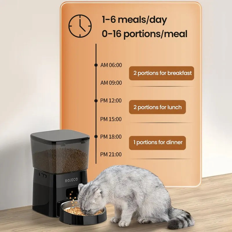 ROJECO Automatic Pet Feeder – 2L Smart Button Control Cat & Dog Food Dispenser | US/EU/KR Plug