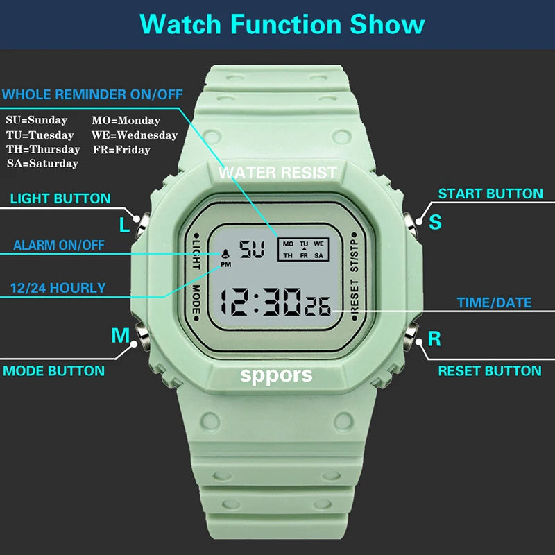 YIKAZE Square Digital Watch – LED Sports Watch for Men, Women & Kids