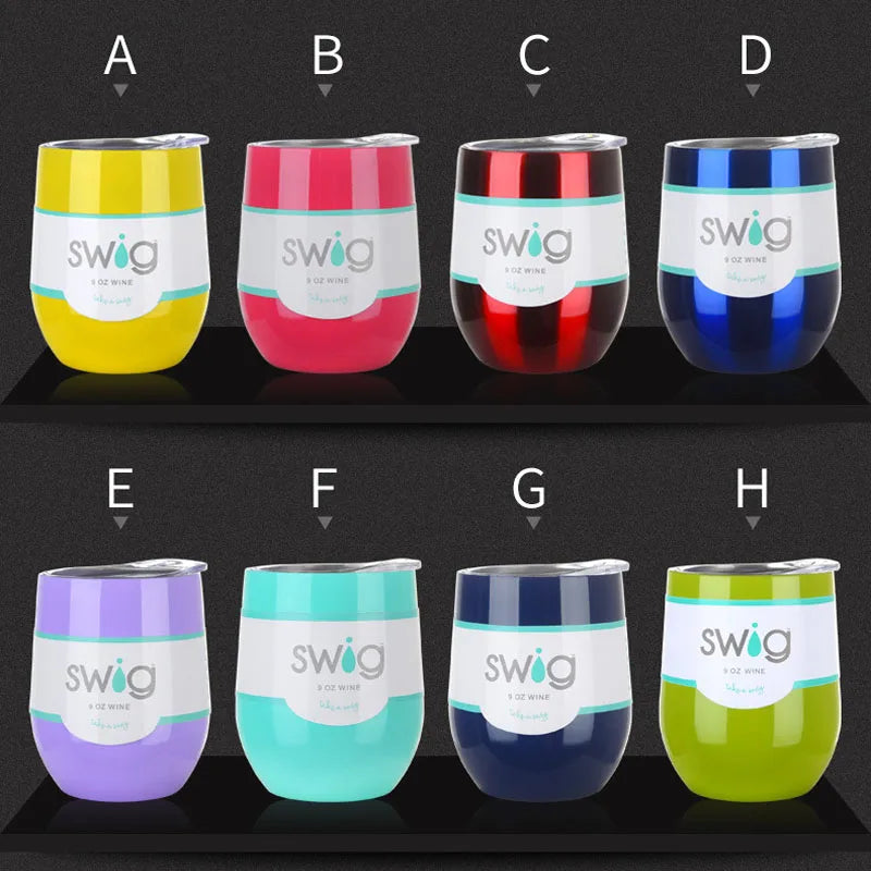 12OZ Wine seal Cover Custom Logo Mug Vacuum Insulated Thermos Garrafa Termica  Egg Shape Coffee Tumbler  Wine Beer  With Lid