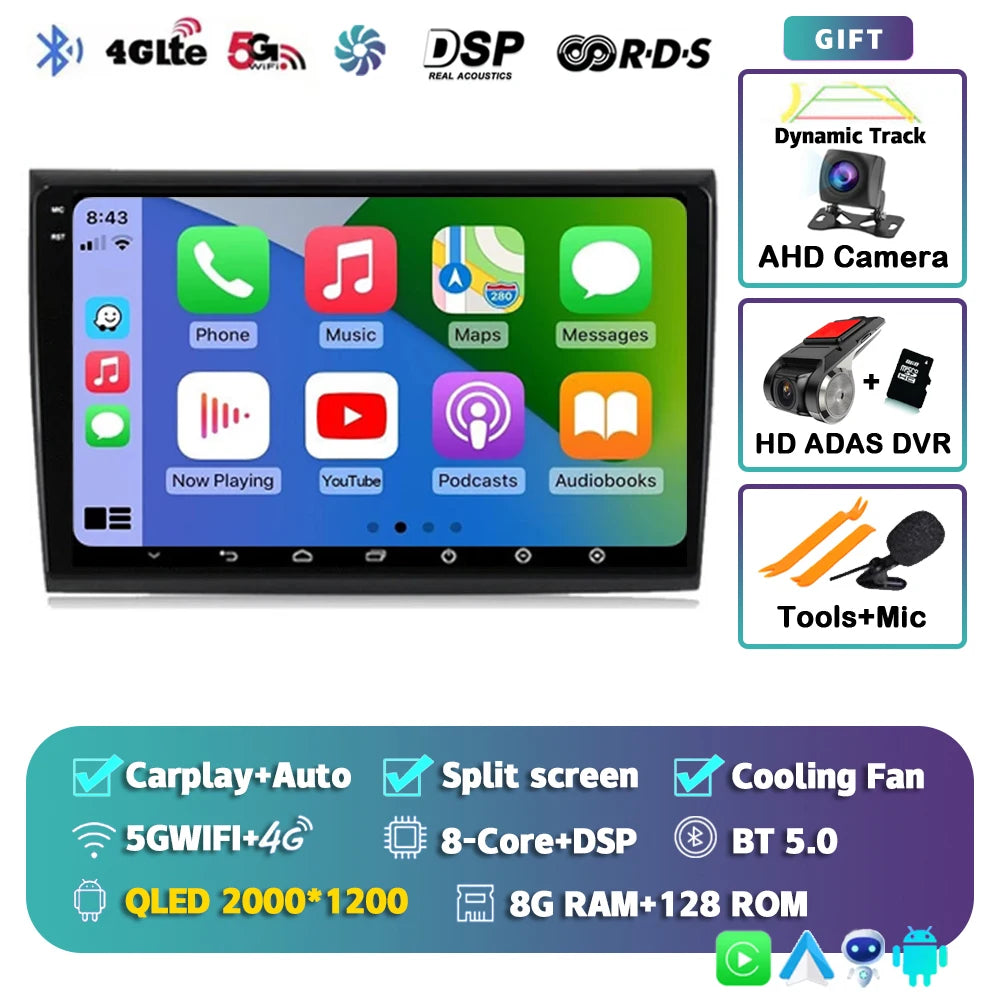 Car Stereo with Apple CarPlay & Android Auto, Compatible with Fiat Bravo 198 II (2007-2014)