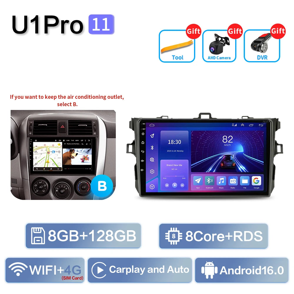 Android Car Stereo for Toyota Corolla E140/E150 (2006–2013) — CarPlay, Android Auto, DSP, 4G, Subwoofer Output