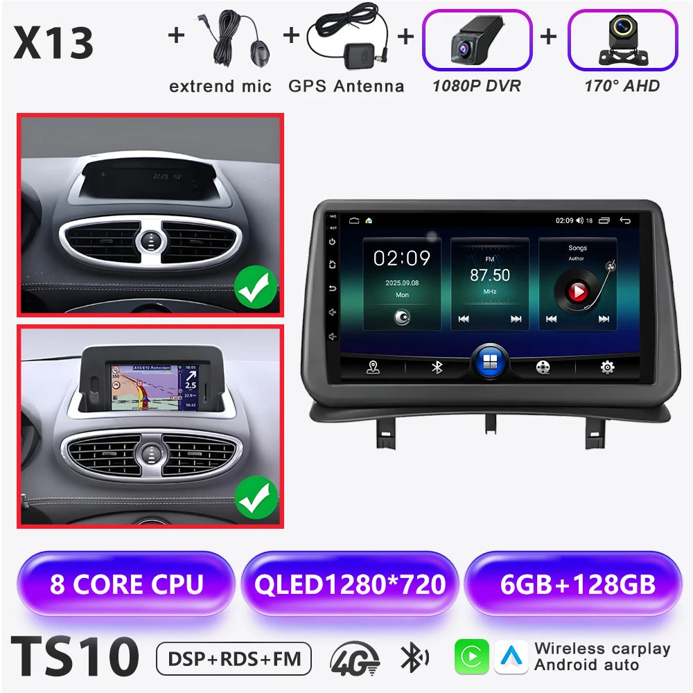 Android 16 Auto Car Radio For Renault Clio 3 2005-2014 Wireless CarPlay 4G Multimedia Player Navigation GPS Autoradio BT No 2din