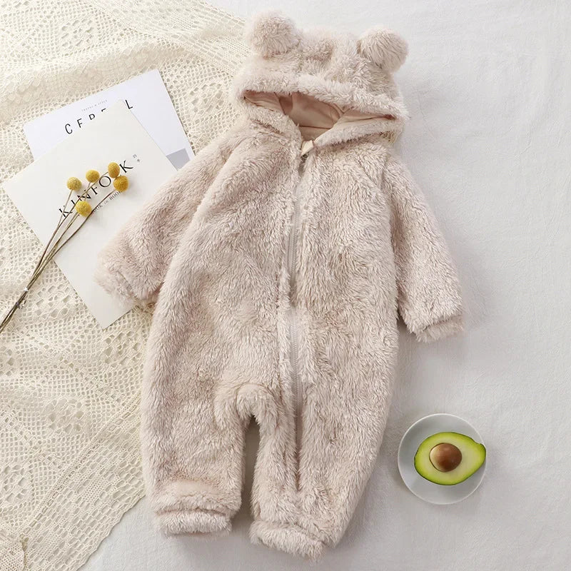 Coral Fleece Bear Baby Jumpsuit - Hooded Infant Winter Overall - photo 5