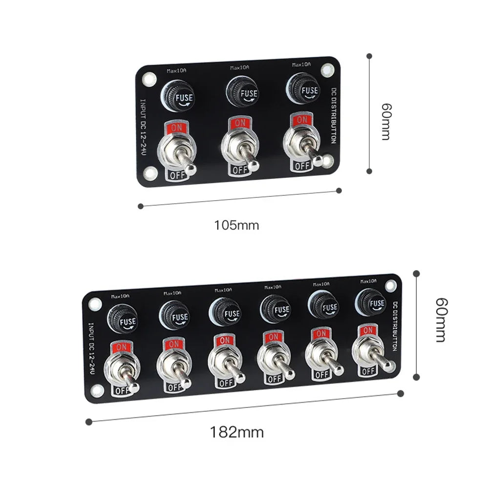 3/6 Gang Toggle Switch Panel On/Off Rocker Toggle Switch with 10A Fuse Racing Cars RV Camper Marine Boat Yacht 12V/24V Switches