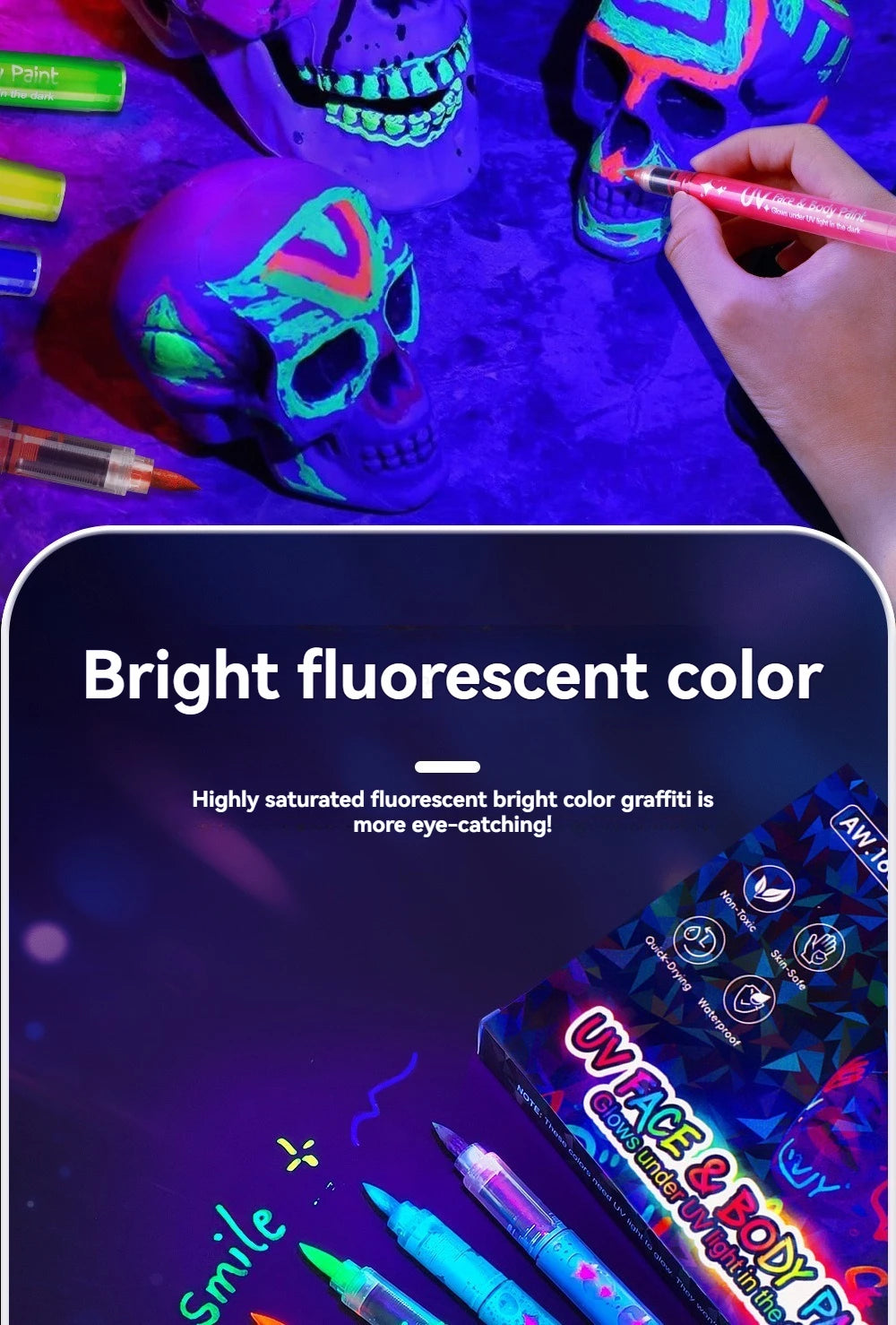 8 Colors/set Neon UV Fluorescent Acrylic Paint Pens, Paint Markers, Glow in The Dark Bright DIY Luminous Marker Pen Art Supplies