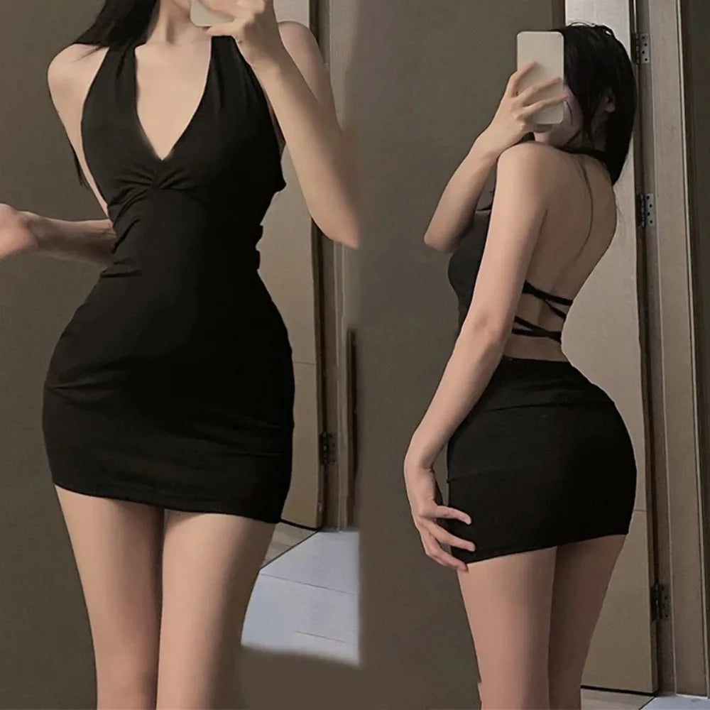Women's Halter Backless Slim V-Neck Wrap Mini Dress – Sexy Club & Evening Dress | Multiple Colors & Sizes