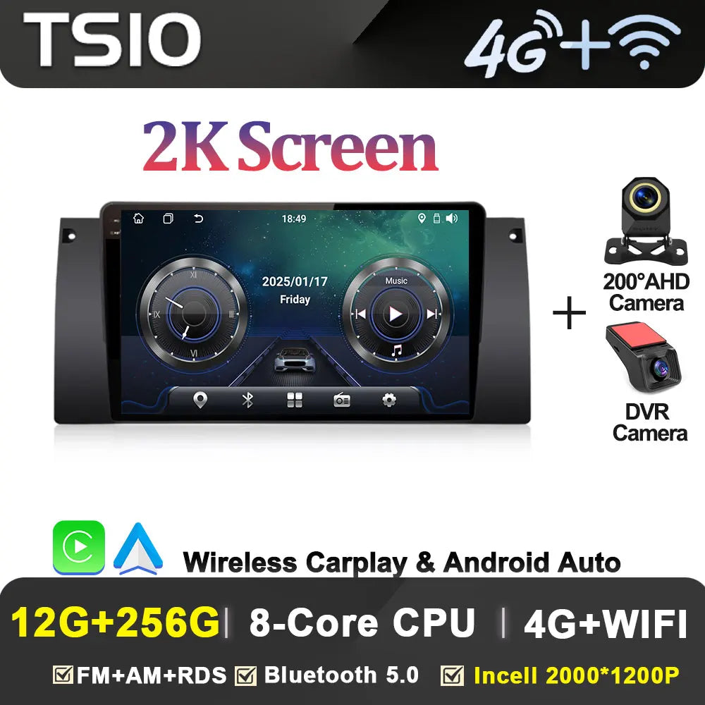 Android Car Stereo for BMW 5 Series E39 & X5 E53 (1995–2003) — Wireless CarPlay, Android Auto, 5G WiFi