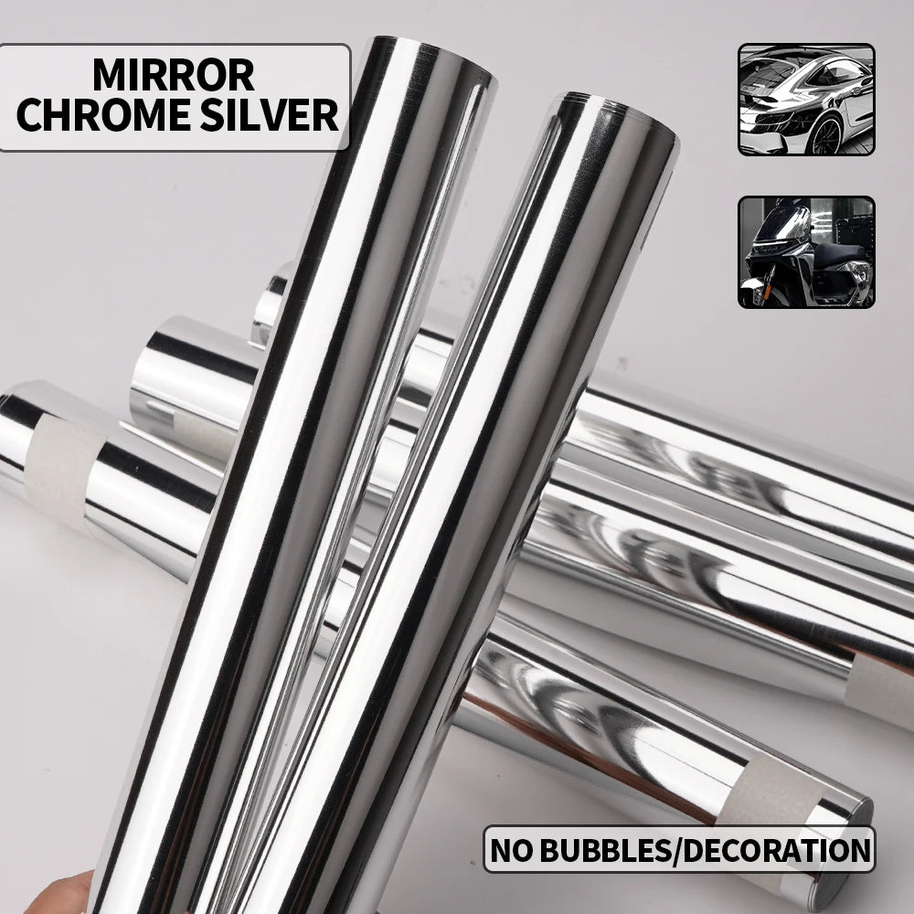 Chrome Mirror Silver Vinyl Wrap Adhesive Film Roll Air Release Air Bubble Free Decal Sheet for Car Motorcycle Body Decoration