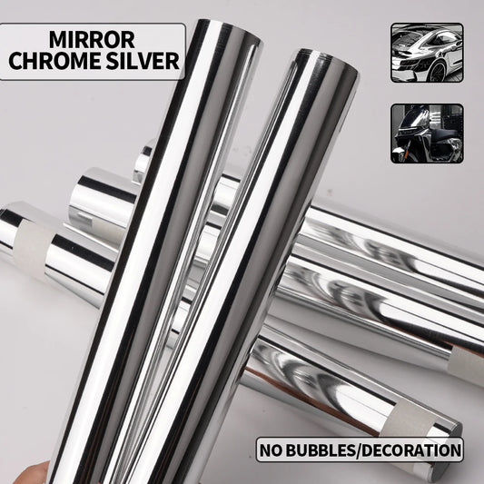 Chrome Mirror Silver Vinyl Wrap Adhesive Film Roll Air Release Air Bubble Free Decal Sheet for Car Motorcycle Body Decoration
