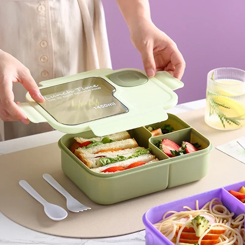 Kids Cartoon Bento Lunch Box - 3 Grid Snack Box, Purple or Blue - photo 3