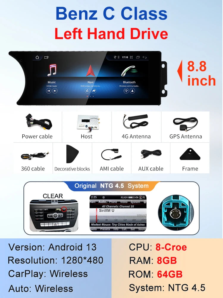 STWEI Factory Price 8.8inch Android AUTO Car Multimedia Player For Mercedes Benz C Class 11-15 W204 S204 Intelligent System
