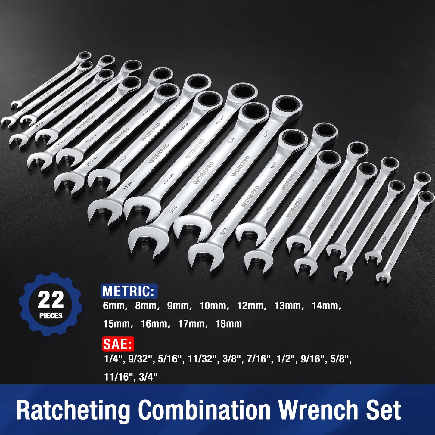 WORKPRO 21-Piece Ratcheting Wrench Set for Auto & Home Repairs