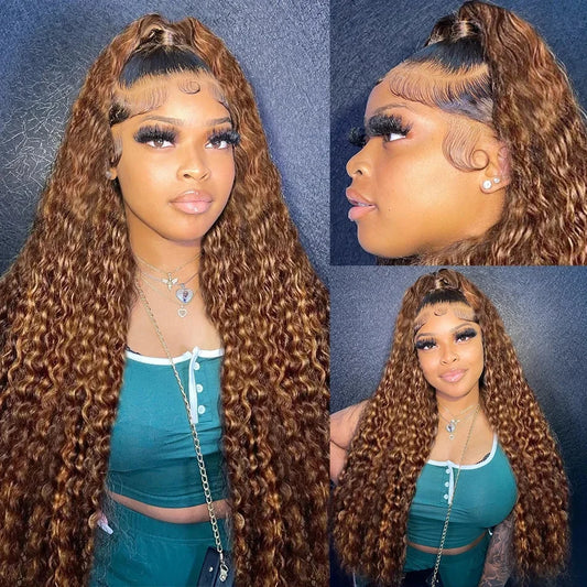 Honey Blonde Highlight HD Lace Frontal Wig - Ombre Deep Wave