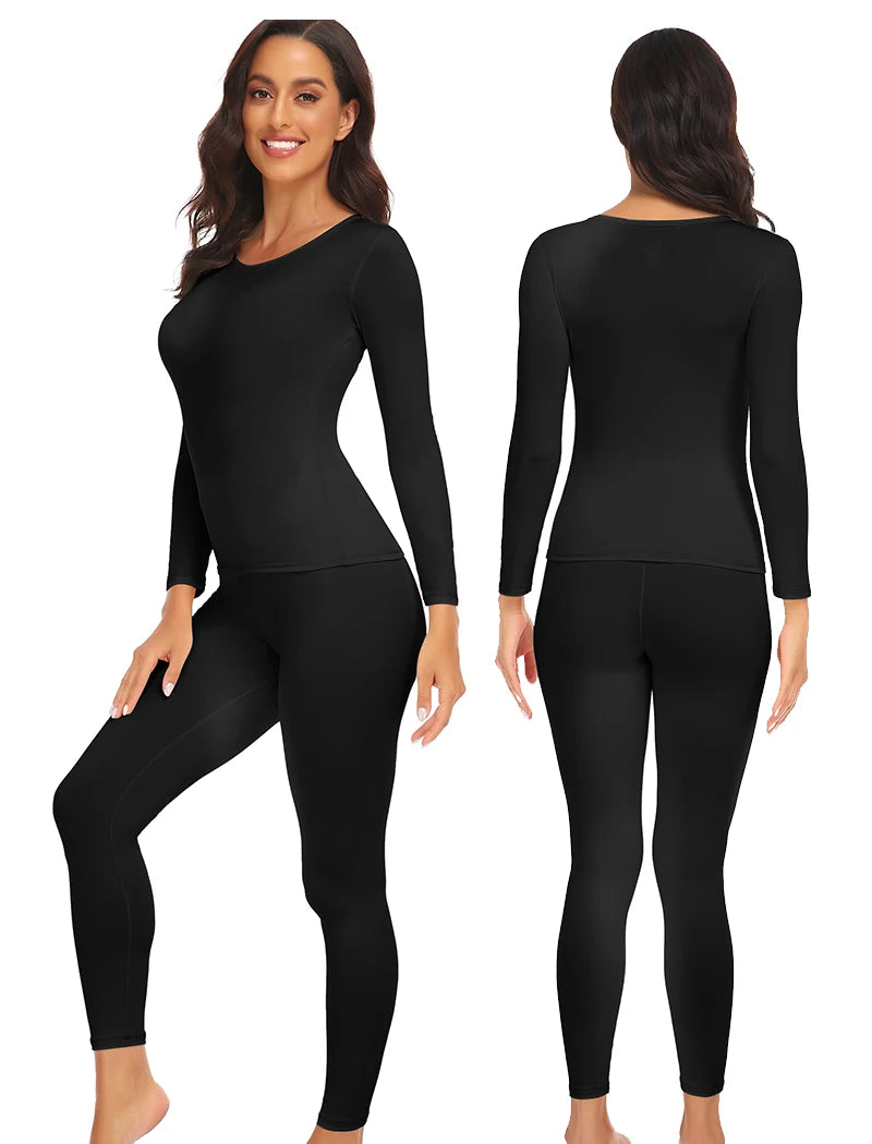 Women's Fleece Lined Long Johns - Thermal Top and Bottom 2-Piece Set - photo 12