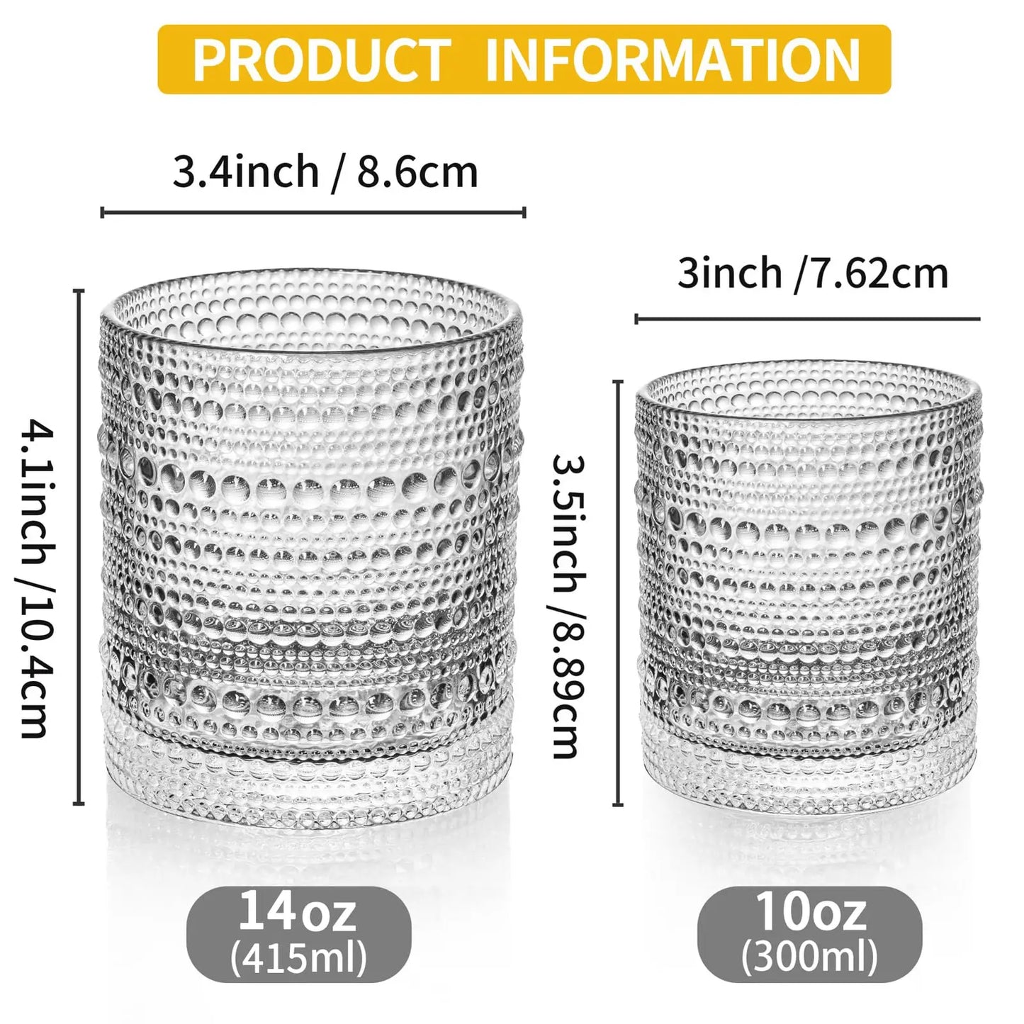 4PCS 250ML Hobnail Iced Beverage Goblets Vintage Drinking Glass Cup Wine Soda Juice Glassware set for Parties Bars