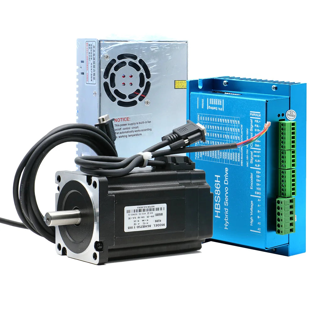 HLTNC CNC Nema34 86mm 4.5N 8.5N 12N Closed Loop Stepper motor Kit + 400W 60V PSU + HBS86H Hybrid Servo Driver + Encoder Cable