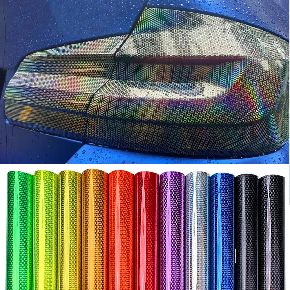 Car Laser Honeycomb Headlights Taillight Lamp Vinyl Wrap Automobile Headlight Tint Waterproof Film Fog Light Taillight Stickers