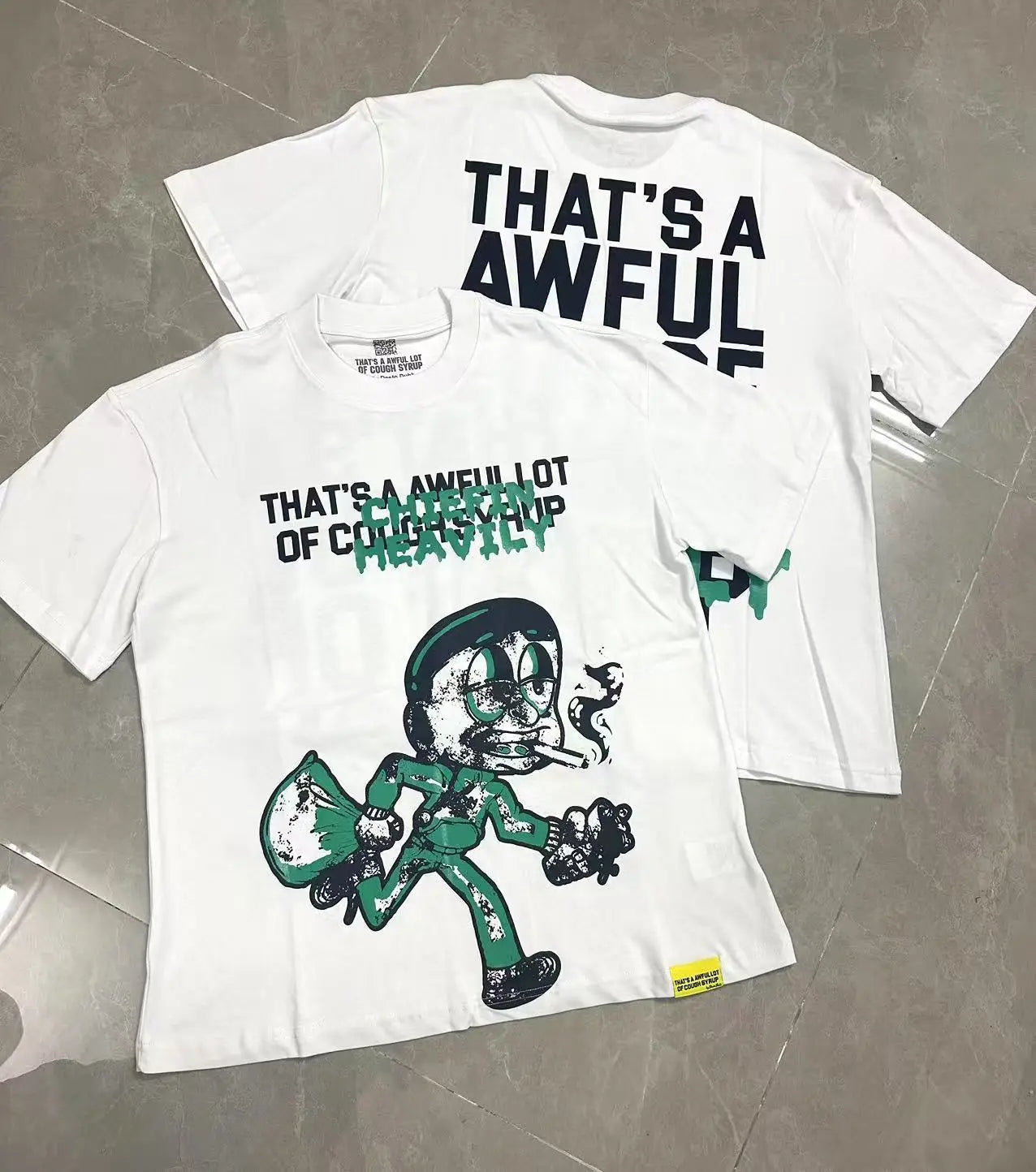 That's A Awful Lot of Cough Syrup Short Sleeve American Street Pop Hip-hop Cartoon Pattern Print Tops COUGH SYRUP T-shirt