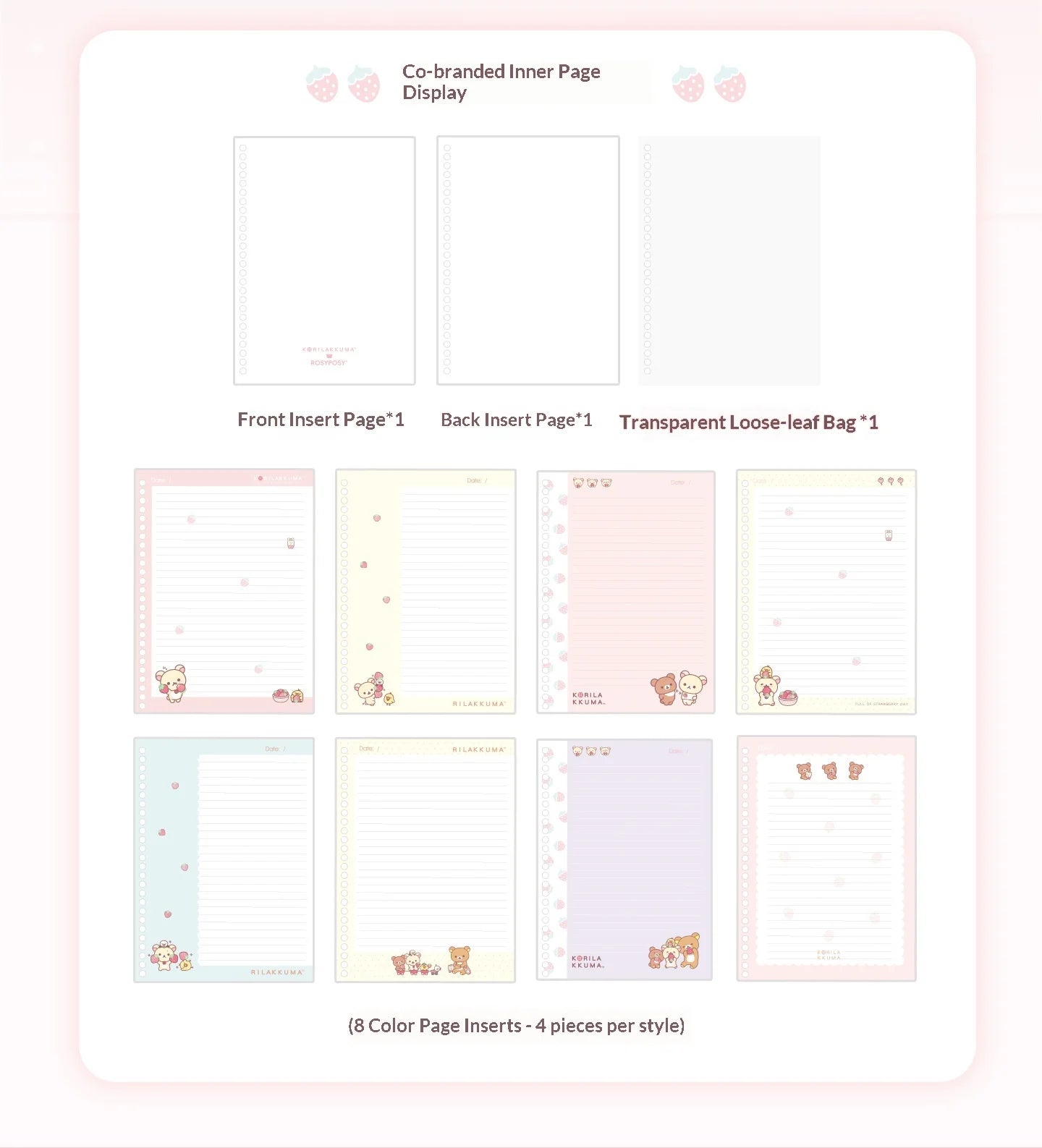 Rosyposy Korilakkuma Strawberry B5 Loose Leaf Notebook Soft Cover Cute Journal For Daily Study Writing Note Taking