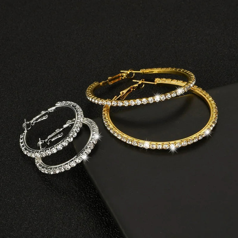 2026 New 30-100mm Large Crystal Hoops Earrings Paparazzi Basketball Wives CZ Hip Hop Earrings Christmas Jewelry Gift