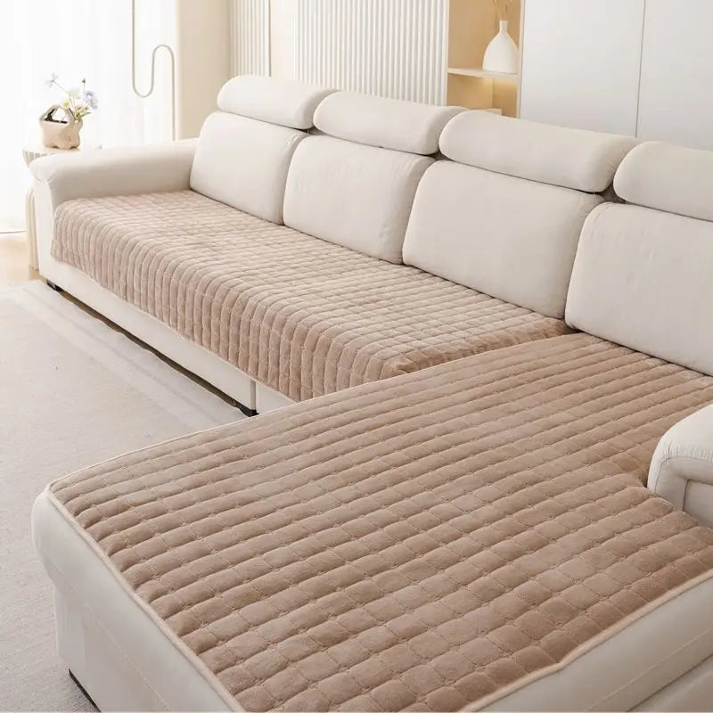 Plush Plaid Sofa Cover - Non-Slip Thick Velvet Couch Cushion Towel - photo 7