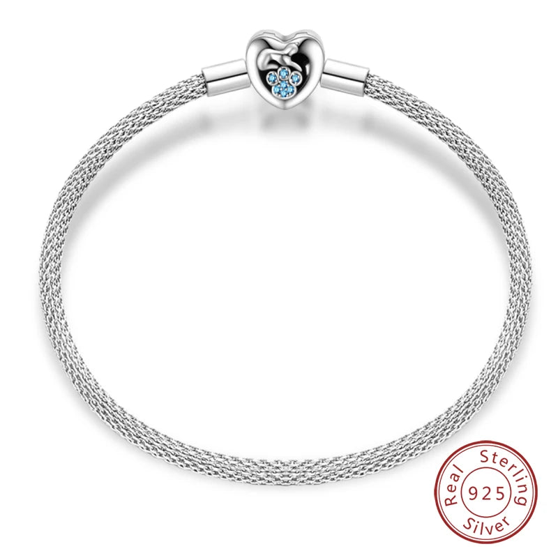 925 Sterling Silver Charm Bracelet – Star Moon Sun Four Leaf Clover Zircon | DIY Birthday Gift for Women (17-20cm)