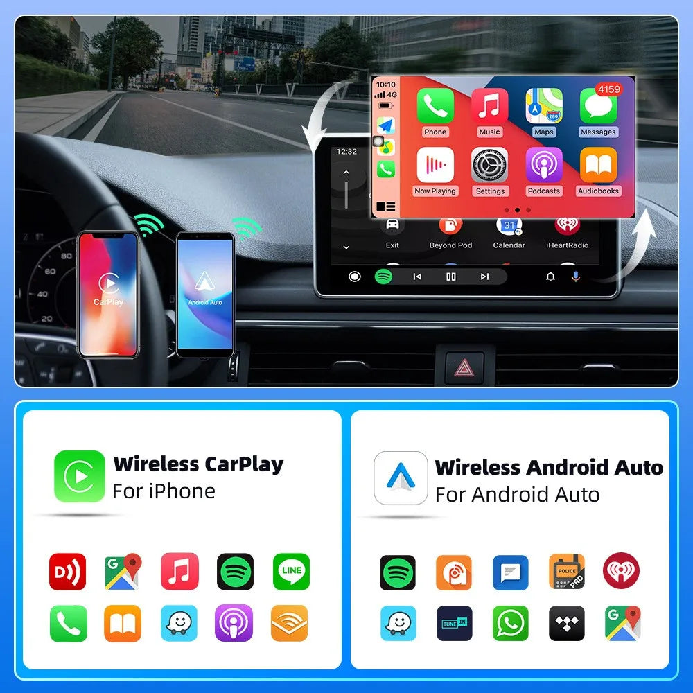 2 in 1 Wireless CarPlay Android Auto Adapter  Car Dongle Auto Connect Plug & Play for iPhone and Android Factory Wired Car