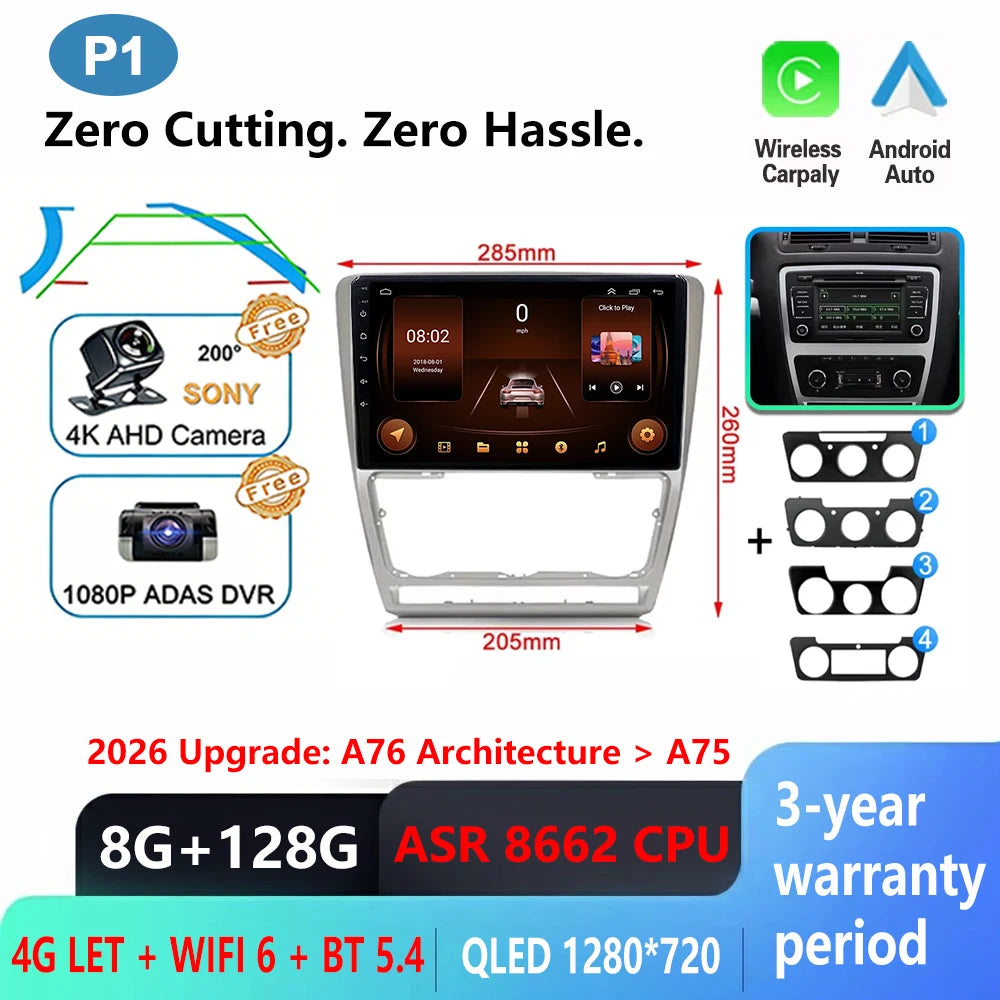 Car Stereo with Apple CarPlay & Android Auto, Compatible with Skoda Octavia 2 A5