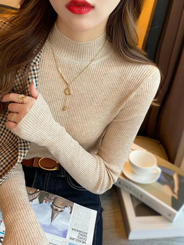 Women's Mock Neck Knit Sweater, Slim Basic Pullover