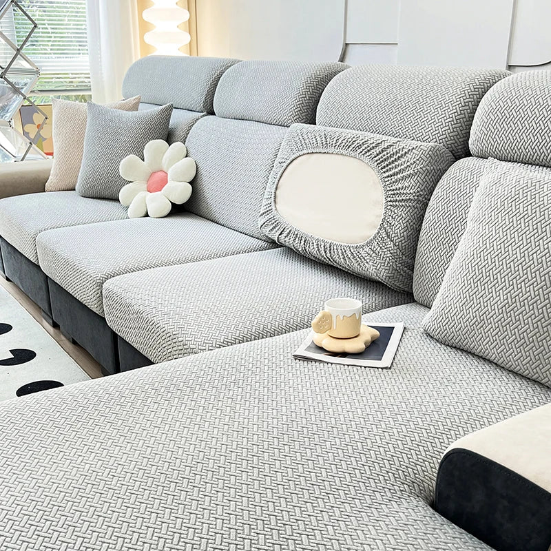 1pc Jacquard Sofa Slipcover Twill Pattern Elastic Sofa Covers Furniture Protector for Bedroom Office Living Room Home Decor
