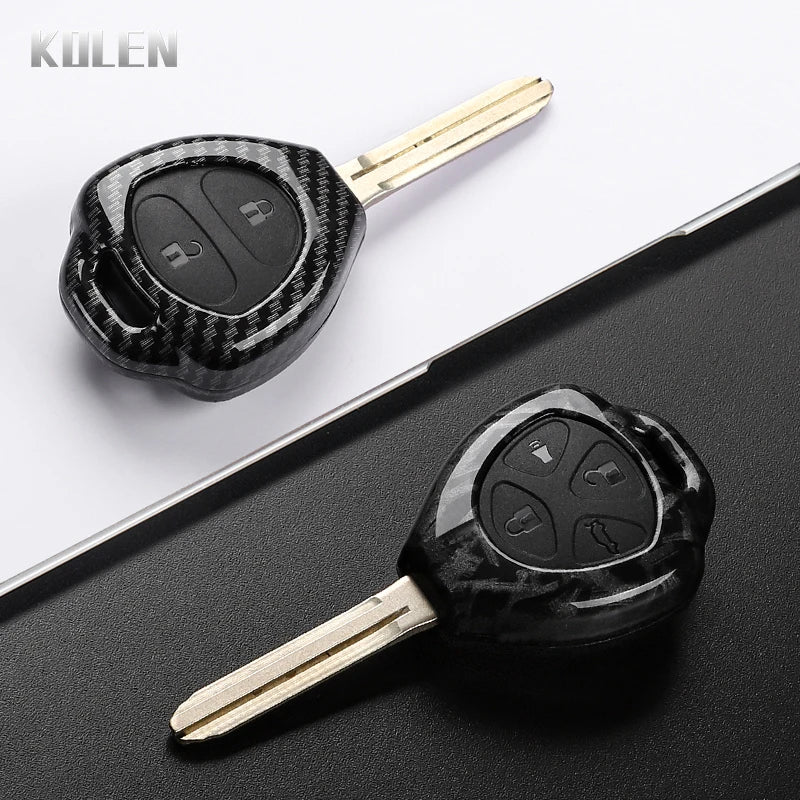 ABS Carbon Fiber Style Car Key Case Cover For Toyota Camry Avalon Corolla Matrix RAV4 Venza Yaris Replacement Protector Keychain