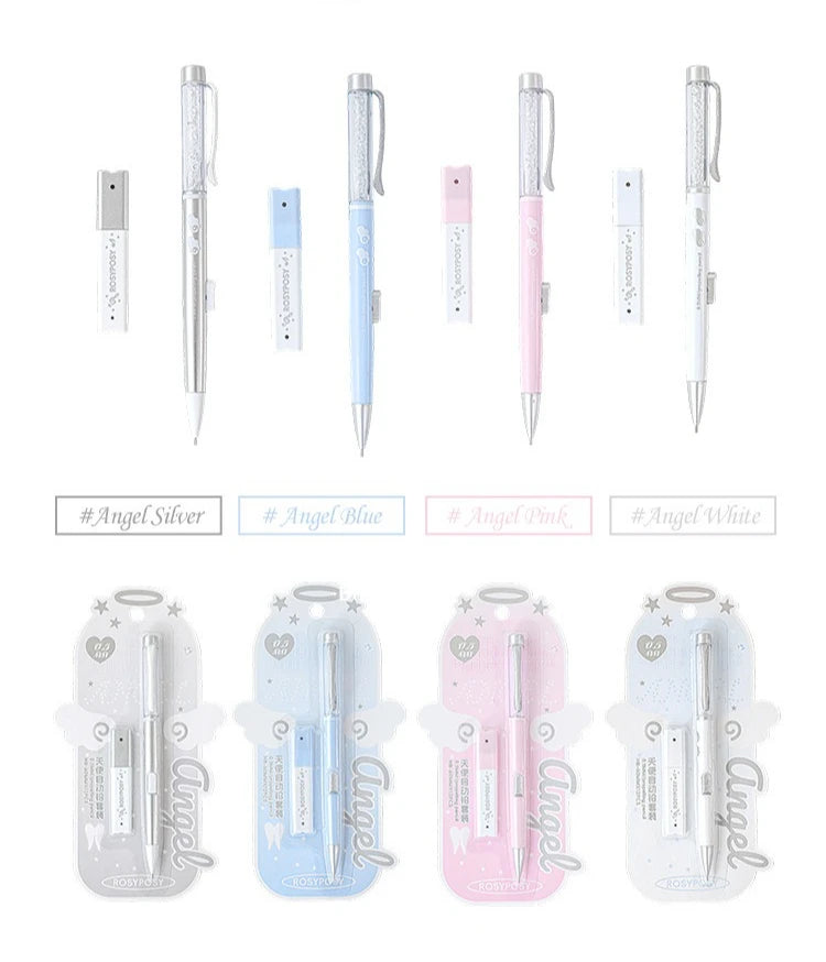Angel Automatic Pencil Set 0.5HB Glitter Crystal Mechanical Pencil Push Button Cute Student Writing Tools Kawaii School Supplies