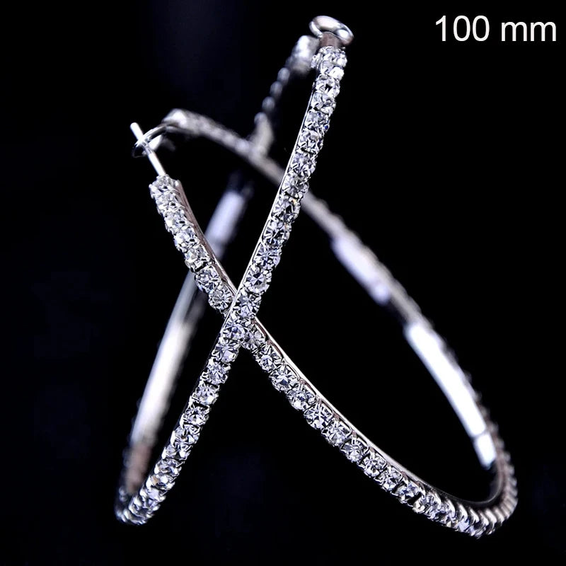 2026 New 30-100mm Large Crystal Hoops Earrings Paparazzi Basketball Wives CZ Hip Hop Earrings Christmas Jewelry Gift