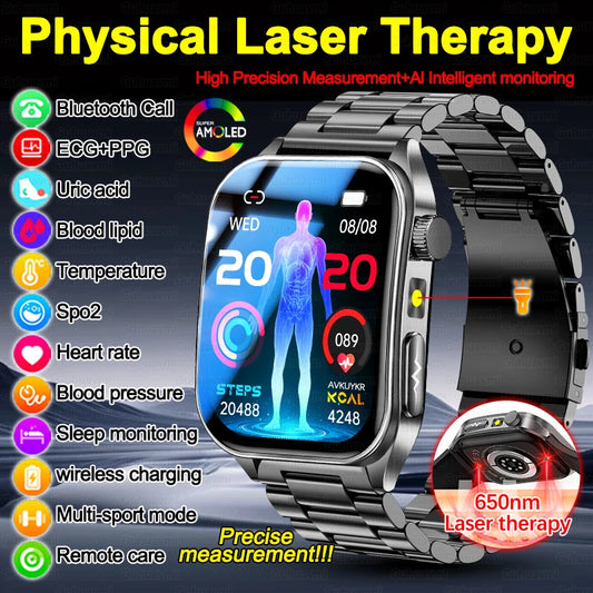2026 AI-GPT ECG Health Smartwatch – Blood Pressure, Lipid, Uric Acid & 650nm Dual-Probe Laser | Men & Women