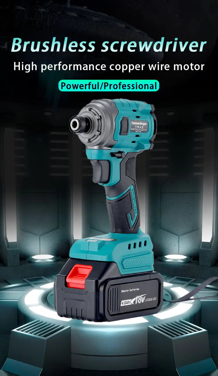18V 1/4" Electric Rechargeable battery powered brushless cordless impact driver drill screwdriver