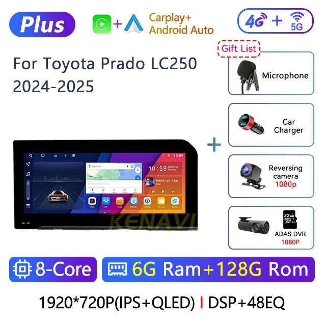 12.3" Car Stereo with Apple CarPlay & Android Auto, Compatible with Toyota Prado LC250 (2024-2025)