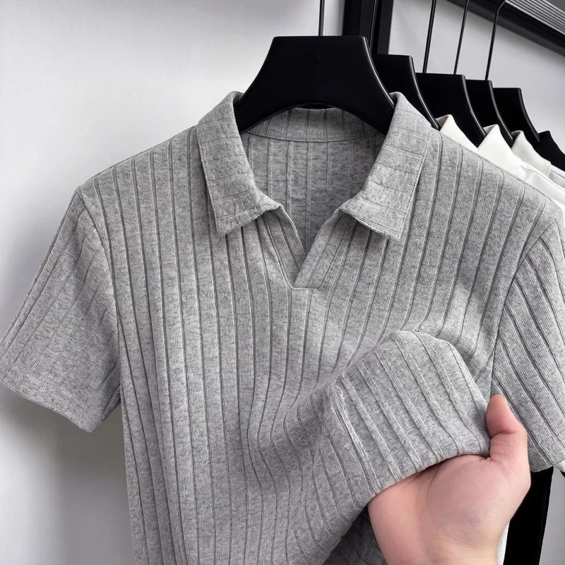 Men's Ribbed Collar Polo - Short Sleeve, Comfortable Daily Fit