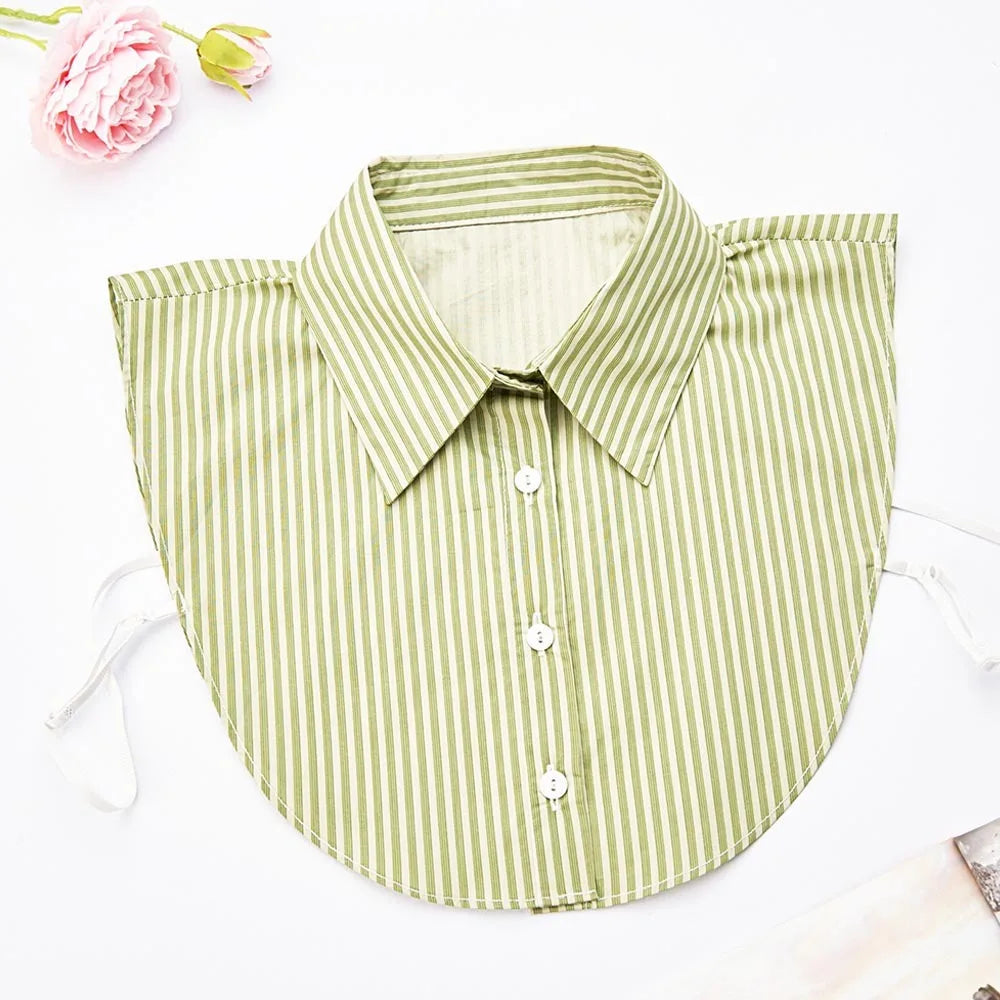 Fashion Cotton Stripes Fake Collar Vintage Classic Front Tie Casual Detachable False Blouse Collar for Women