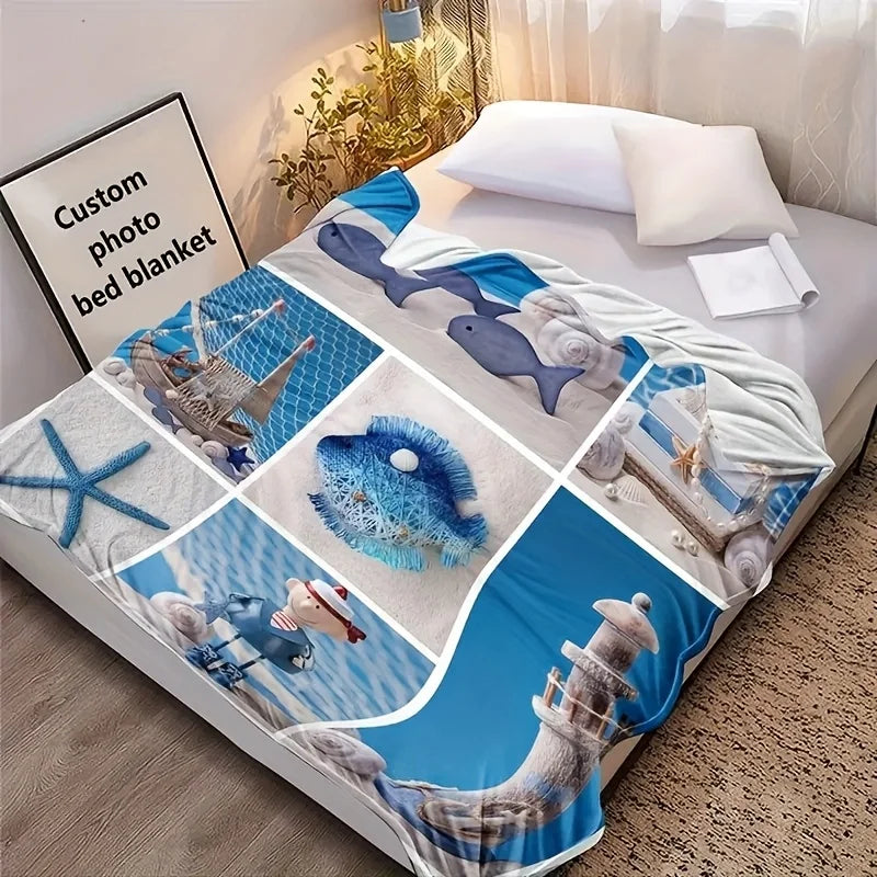 Personalized Photo Flannel Bed Blanket, Custom Gift
